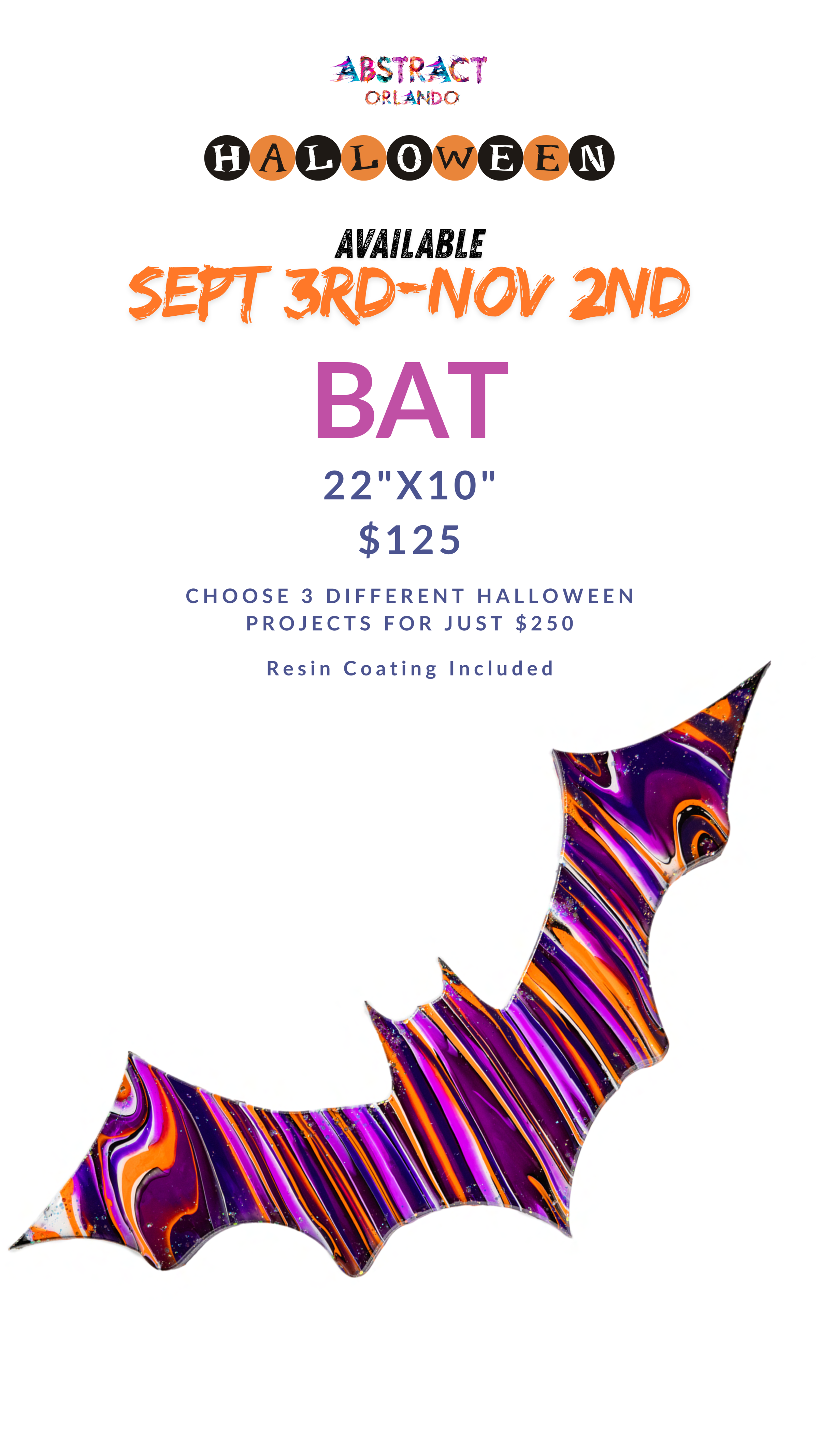 Abstract bat art for sale, available Sept 3rd-Nov 2nd, 22x10 inches, $125, resin coating included.