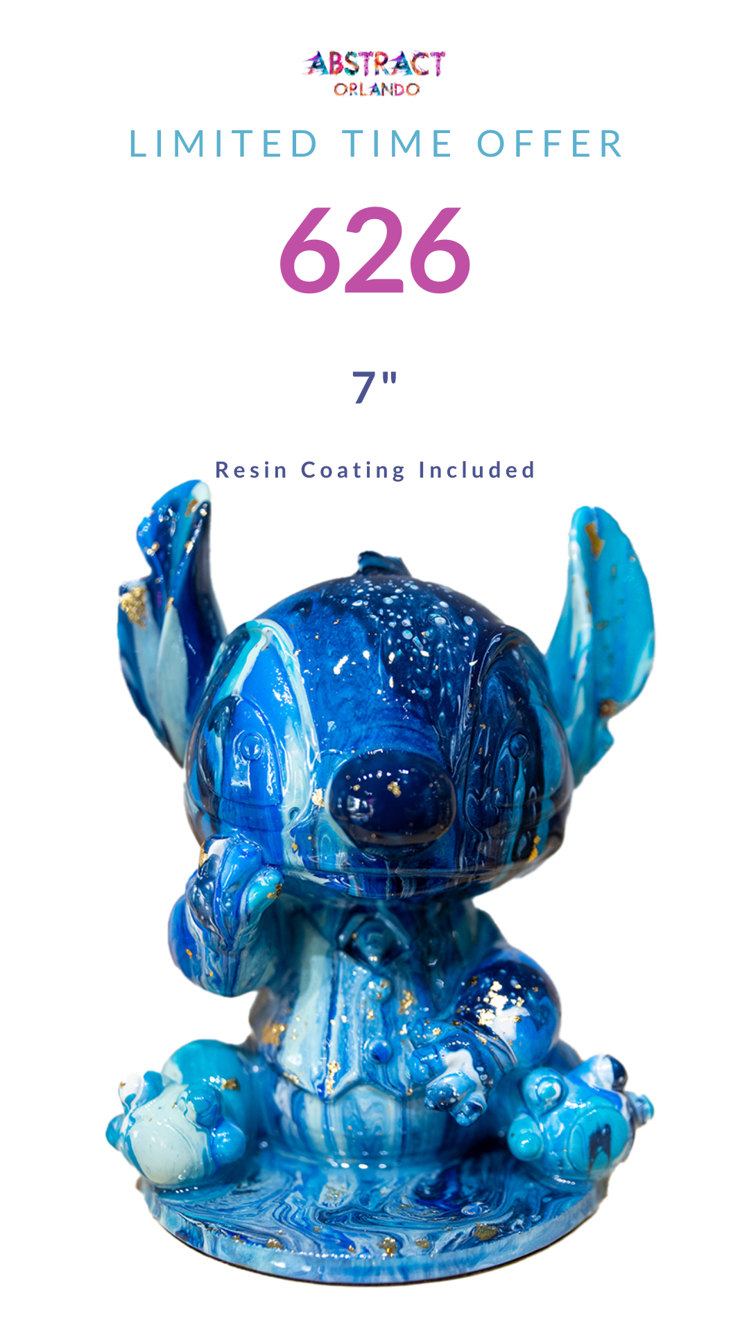Blue swirl-pattern statue with ears, part of a limited time offer from Abstract Orlando.