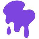 3a Purple paint splatter with drips on white background.