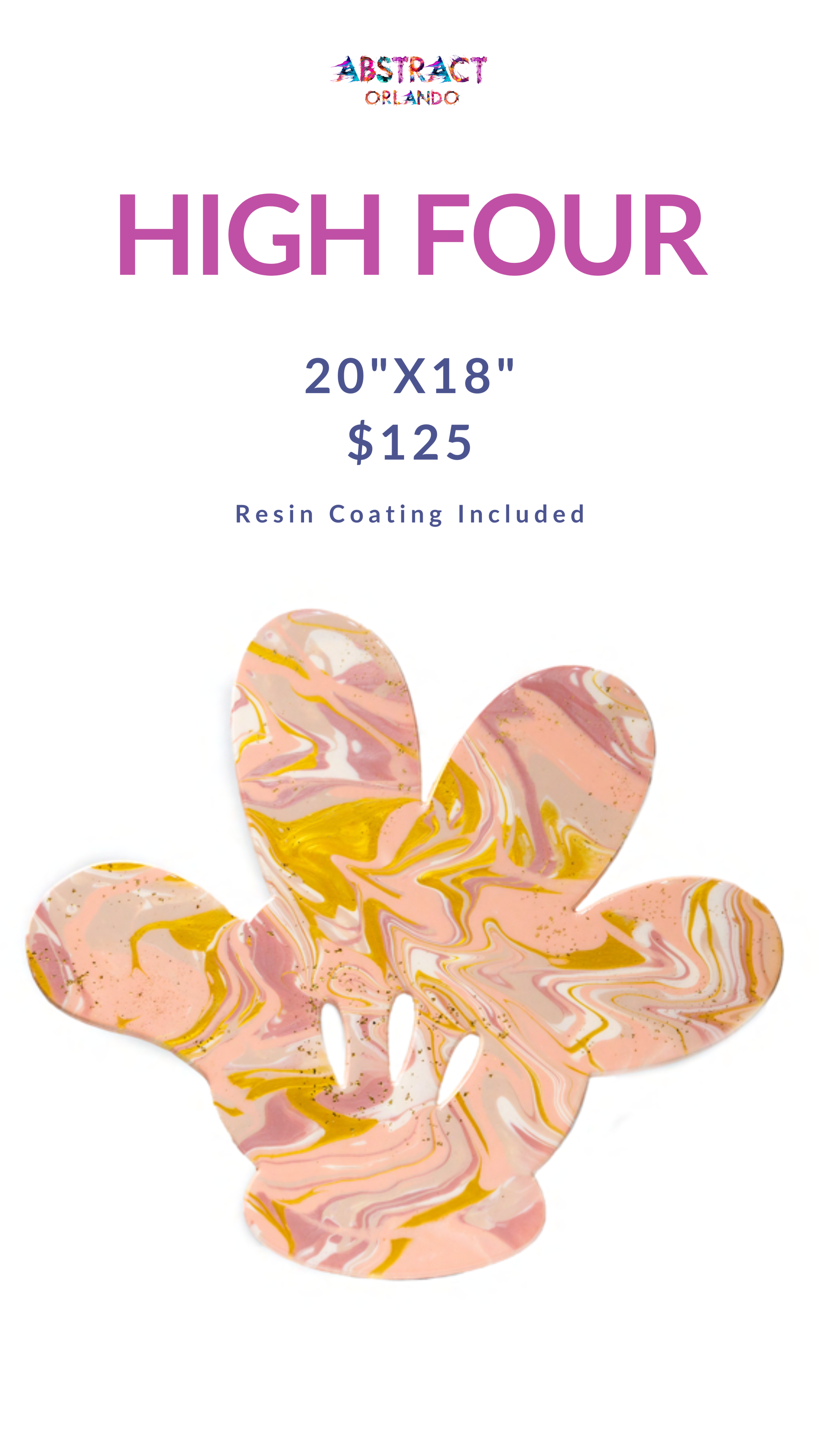 Marbled four-finger hand art, $125, 20x18 inches, resin coating included.