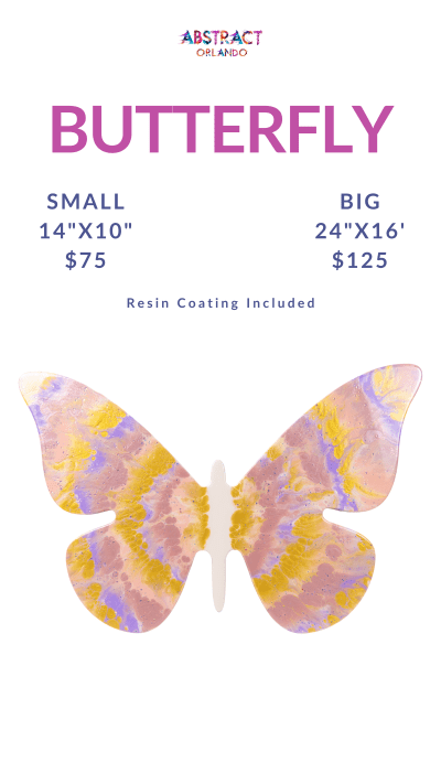 Flyer for Abstract Orlando featuring a butterfly art piece with pricing details.