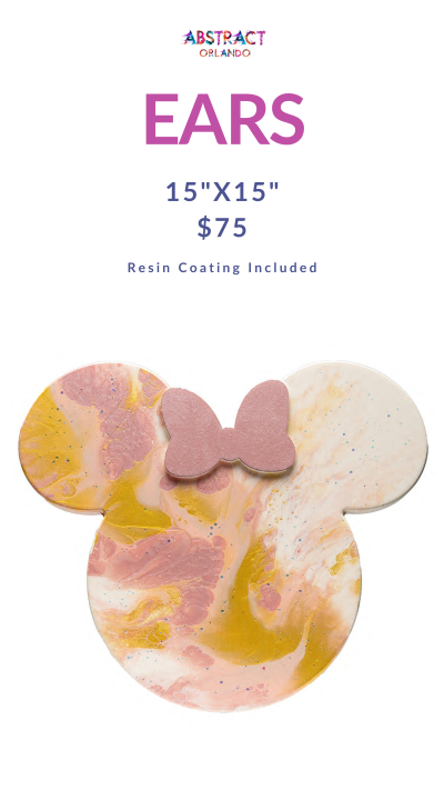 Abstract Mickey Mouse ears with pink bow, yellow-pink marbling.