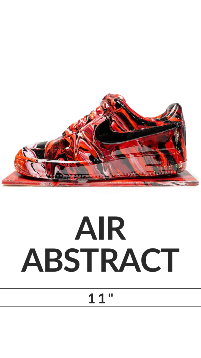 Abstract red and black shoe model titled 'Air Abstract' displayed on white background.