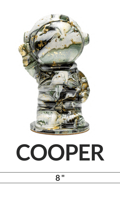Marble-patterned astronaut figure labeled COOPER, 8 inches tall.