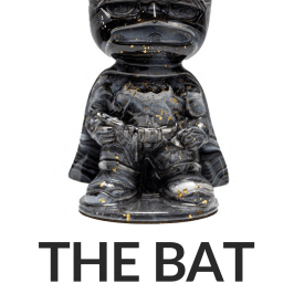 Black-gold bat-themed figurine titled 'THE BAT', 8 inches tall.