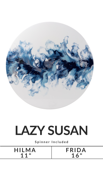 Round Lazy Susan with blue abstract design, sizes Hilma 11