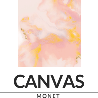 Abstract pink and yellow swirls on canvas, labeled 'CANVAS MONET 20