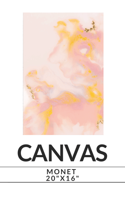 Abstract pink and yellow swirls on canvas, labeled 'CANVAS MONET 20