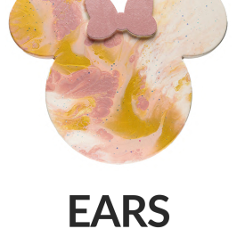 Marbled mouse ears with pink bow, labeled 'EARS' and '15
