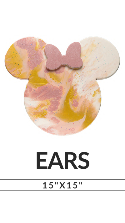 Marbled mouse ears with pink bow, labeled 'EARS' and '15