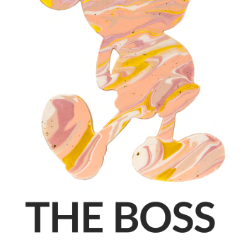 Colorful abstract silhouette of a cartoon mouse with 'THE BOSS' and '21