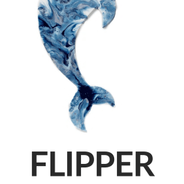 Marbled blue dolphin shape titled 'FLIPPER', dimensions 20