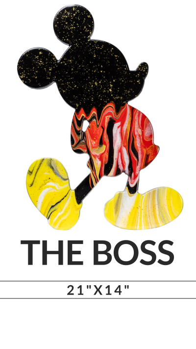 Abstract art resembling a mouse with the text 'THE BOSS' below, dimensions 21
