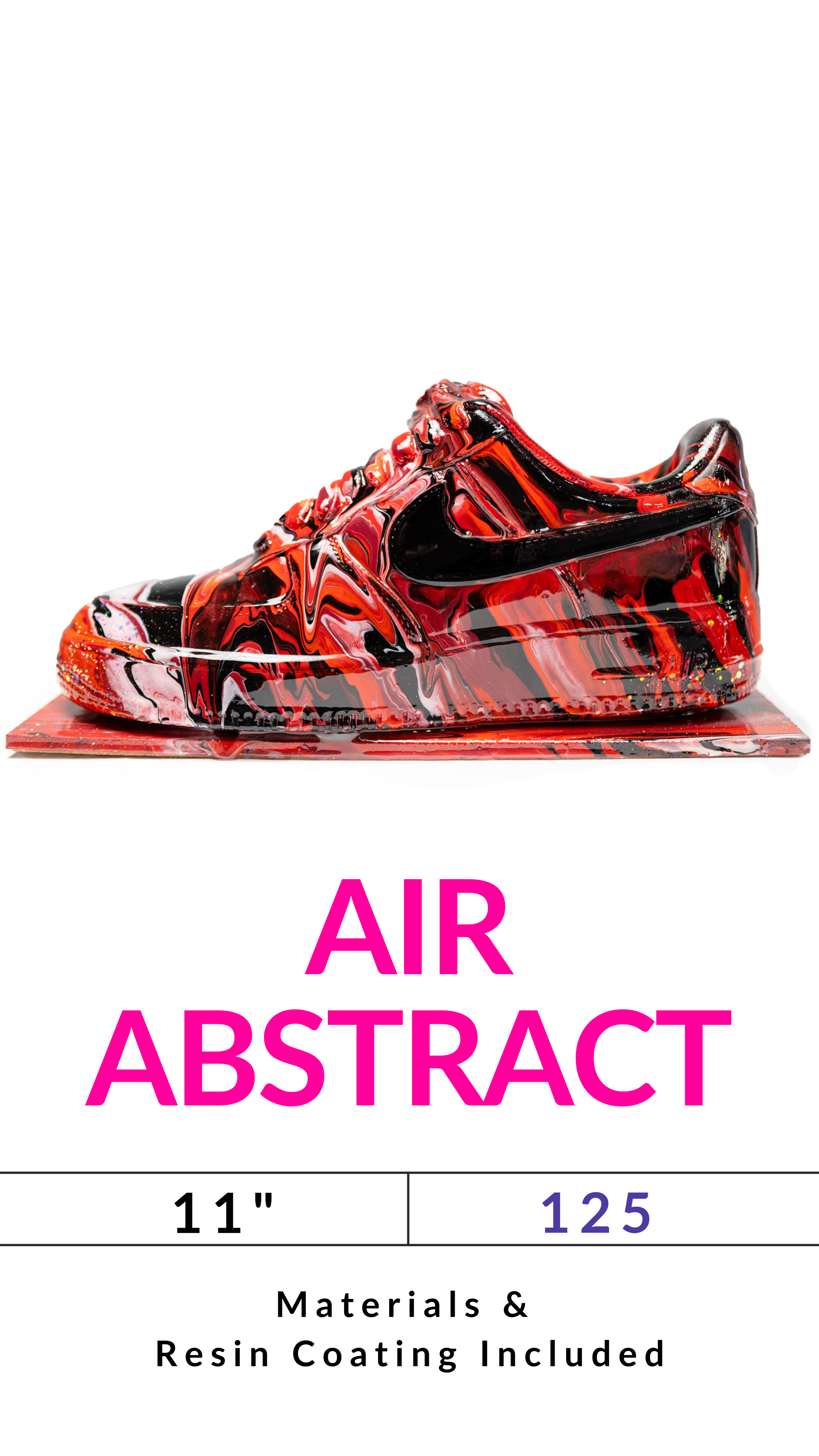 Red and black abstract art sneaker with text 'AIR ABSTRACT' below.