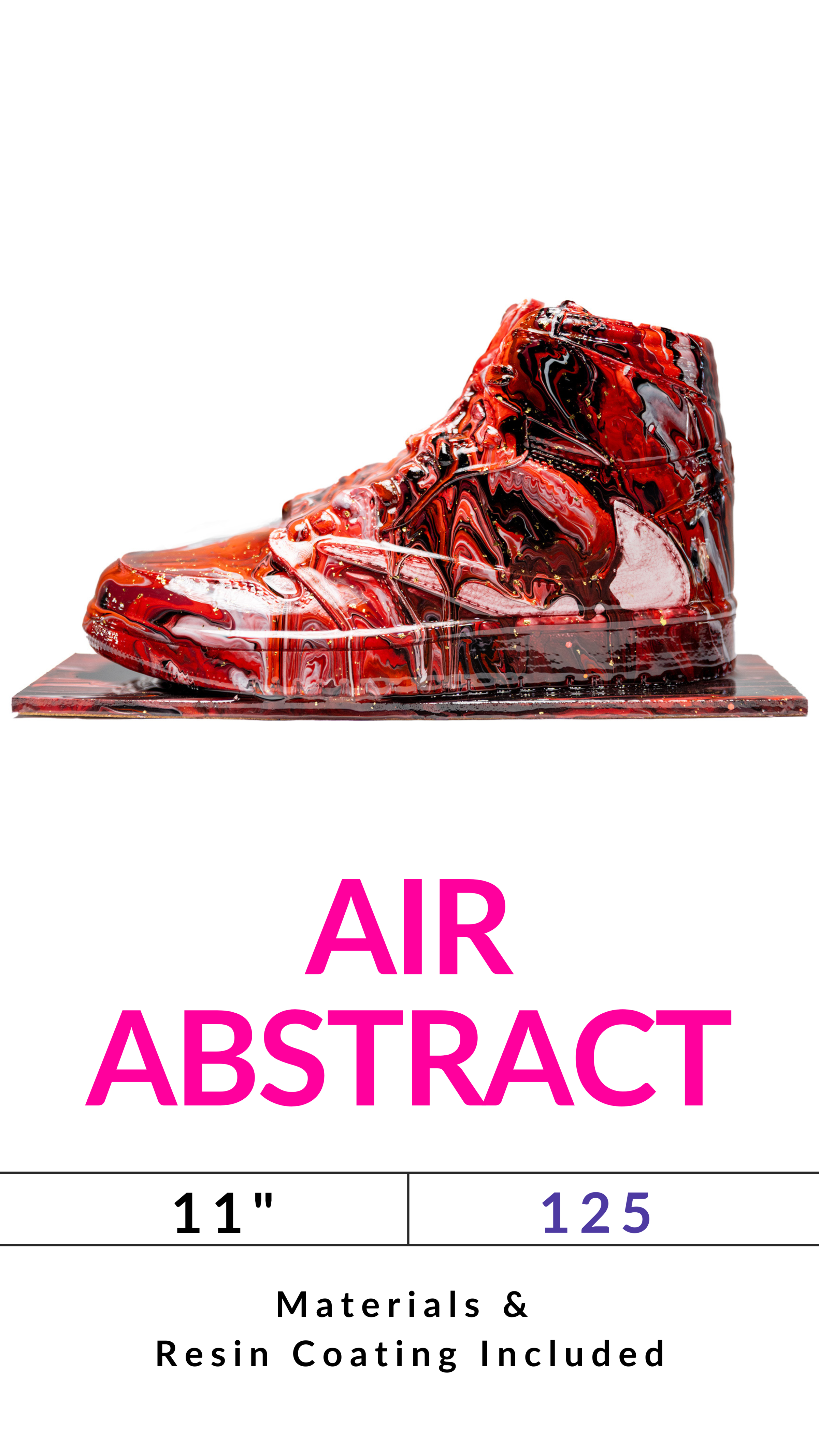 Red abstract sneaker sculpture titled 'Air Abstract', 11 inches, resin coating included.